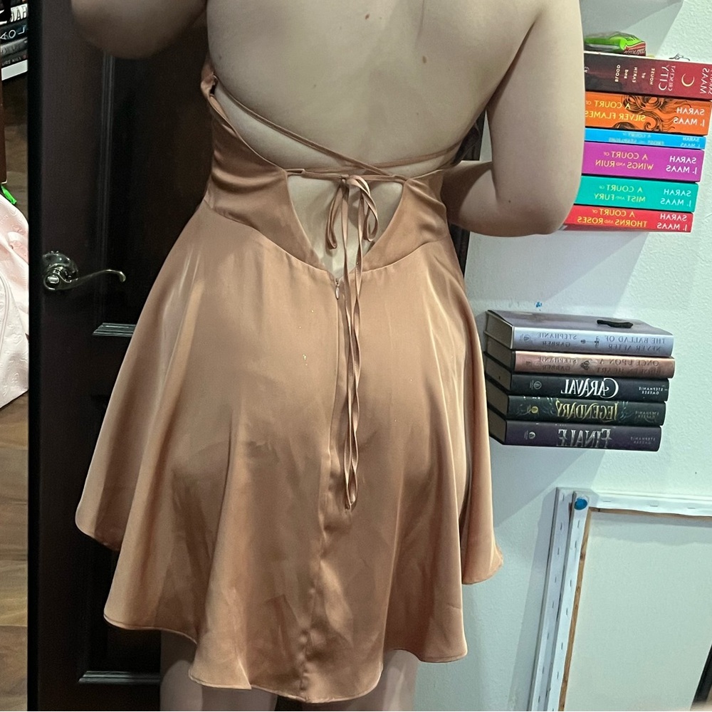 Chic Backless Tan Dress - image 3
